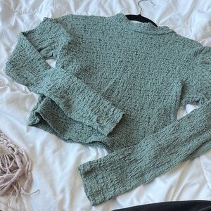 Textured Green Long Sleeve Mockneck Crop Top